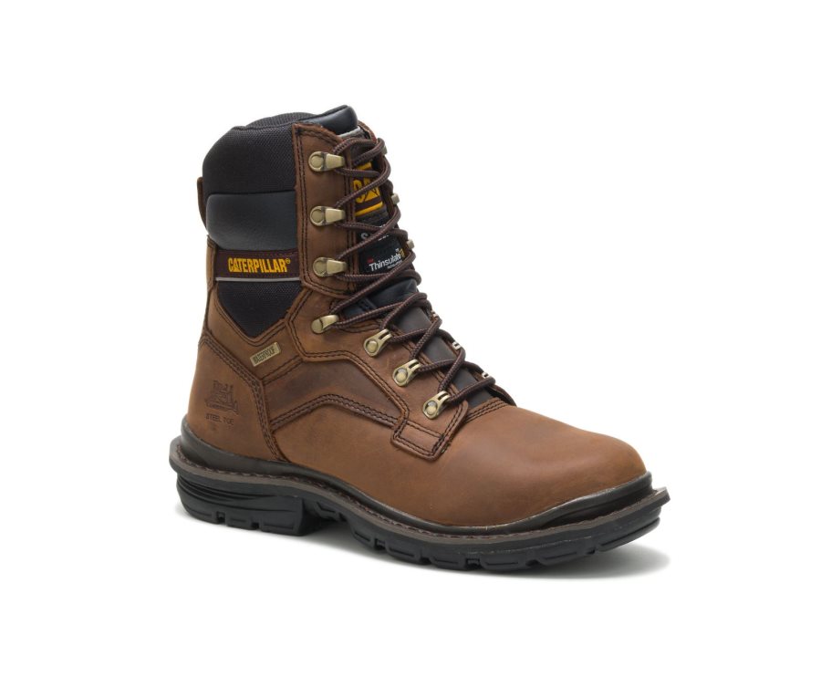 Botas De Seguridad Caterpillar CAT Flexion Generator 8" Impermeables Thinsulate™ Steel Puntera Hombre Marrones Oscuro | CAT-061CL